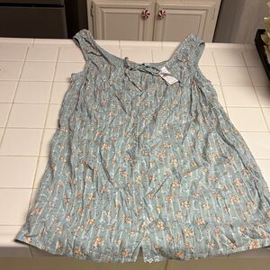 American Eagle Outfitters Floral Sleeveless Dress - Light Blue and Peach
